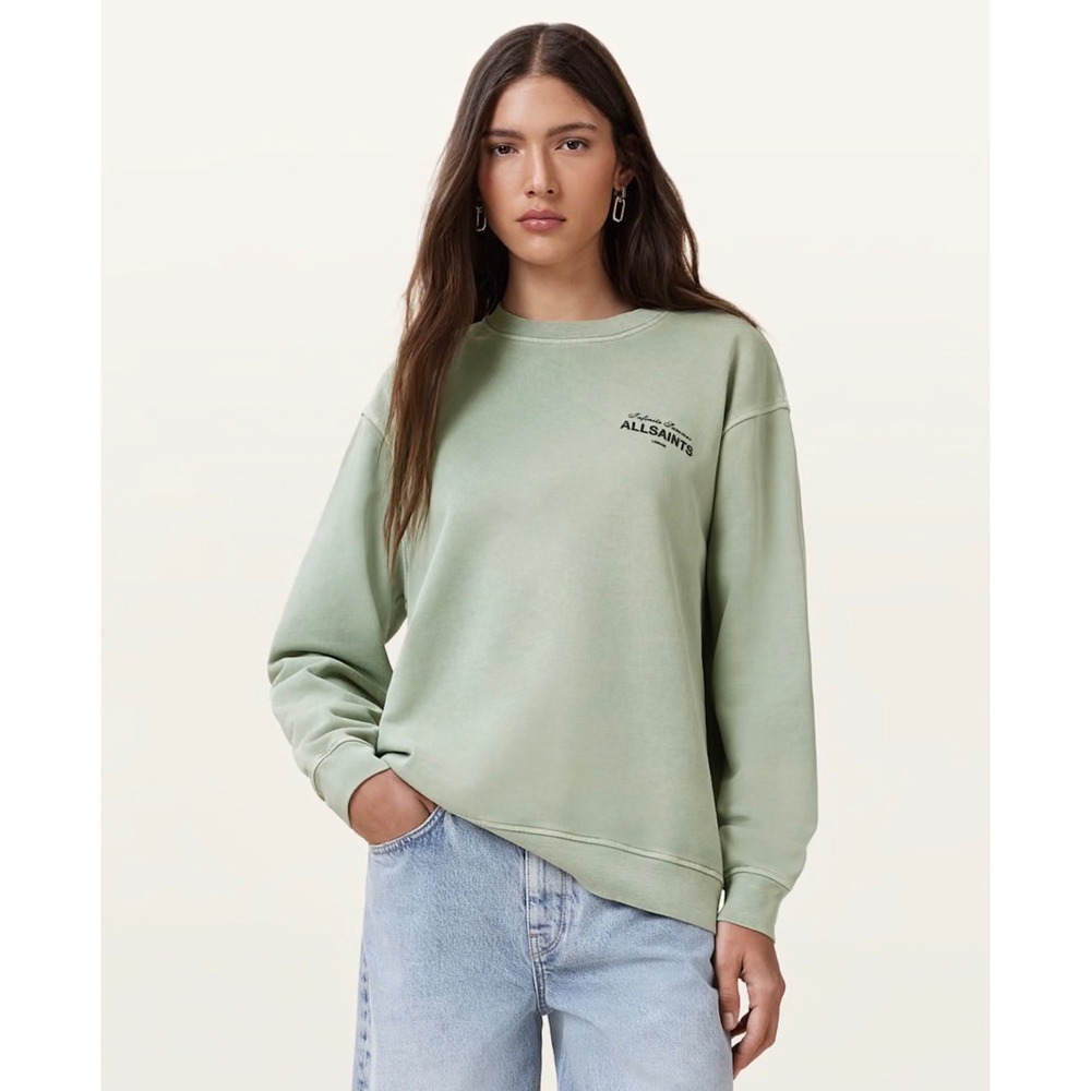 AllSaints Infinite Summer Sweatshirt Sage Green Graphic Logo Crewneck XS NEW